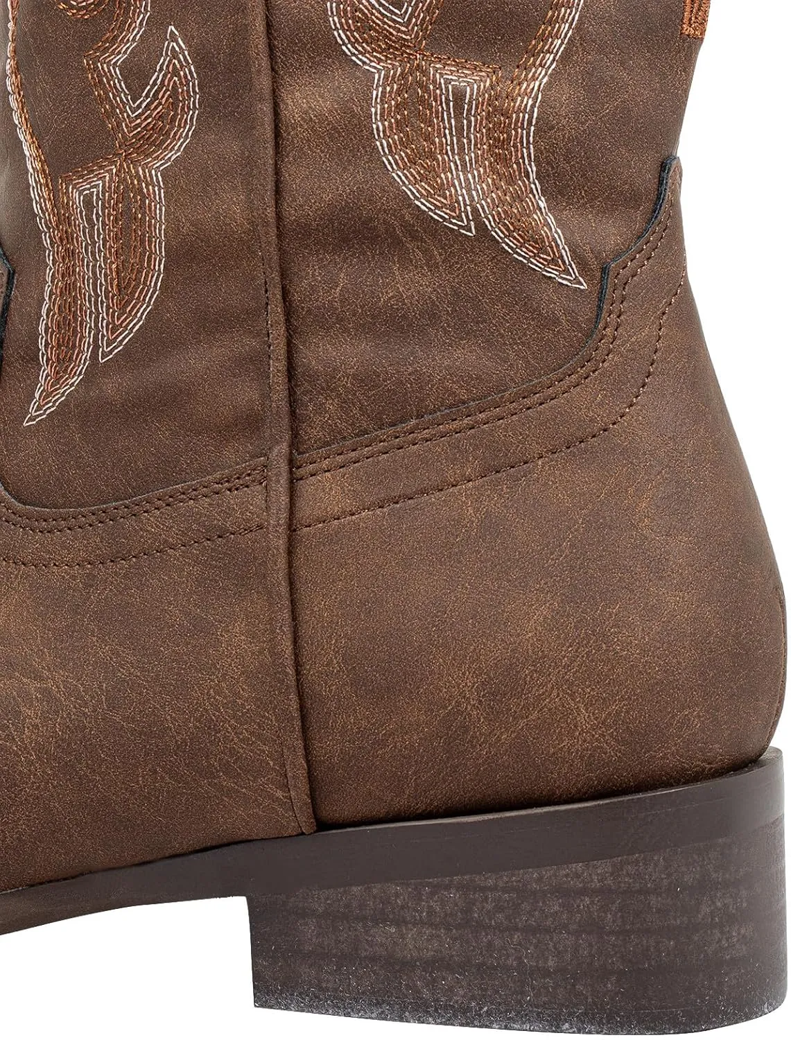 J's.o.l.e Western Cowboy Boots for Men Square Toe Embroidered Slip On Wide Calf Country Work Riding Boot Brown