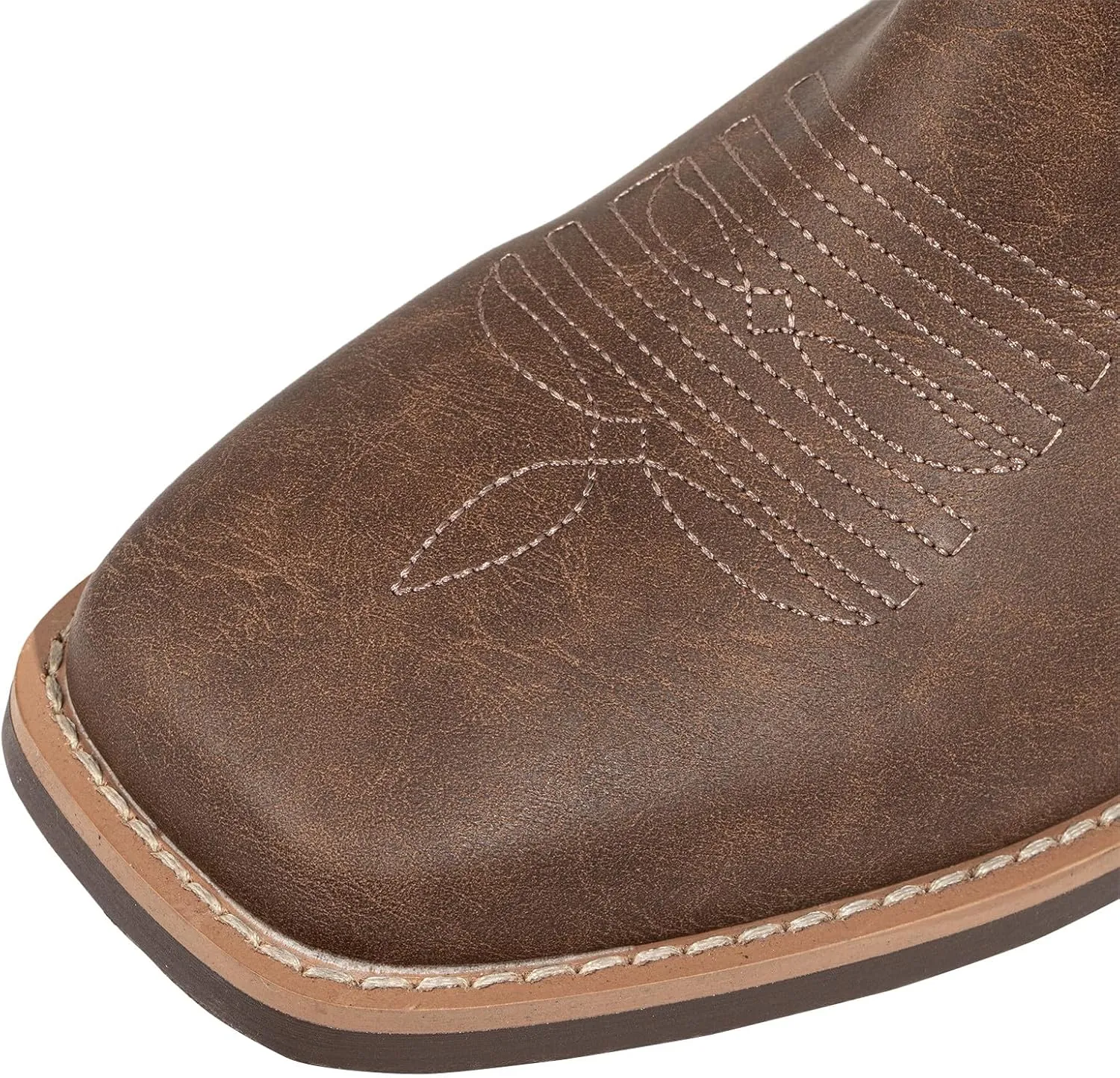 J's.o.l.e Western Cowboy Boots for Men Square Toe Embroidered Slip On Wide Calf Country Work Riding Boot Brown