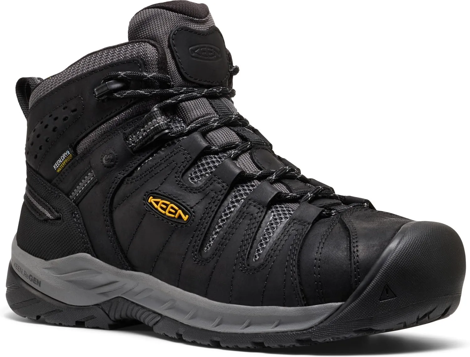KEEN Utility Men's Flint 2 VersaTREAD Non Slip Mid Height Steel Toe Waterproof Work Boots, Black/Dark Shadow, 12 Wide