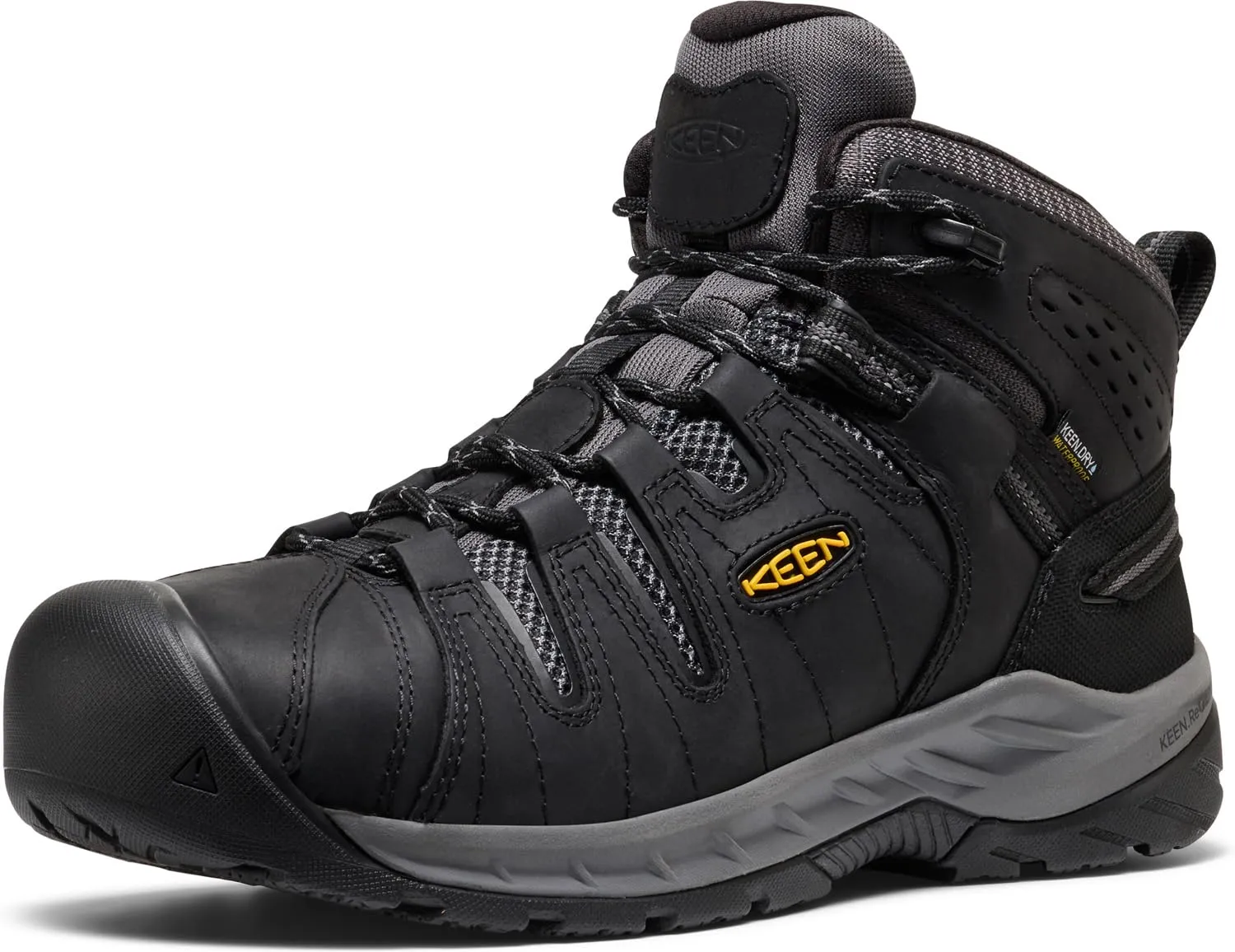 KEEN Utility Men's Flint 2 VersaTREAD Non Slip Mid Height Steel Toe Waterproof Work Boots, Black/Dark Shadow, 12 Wide