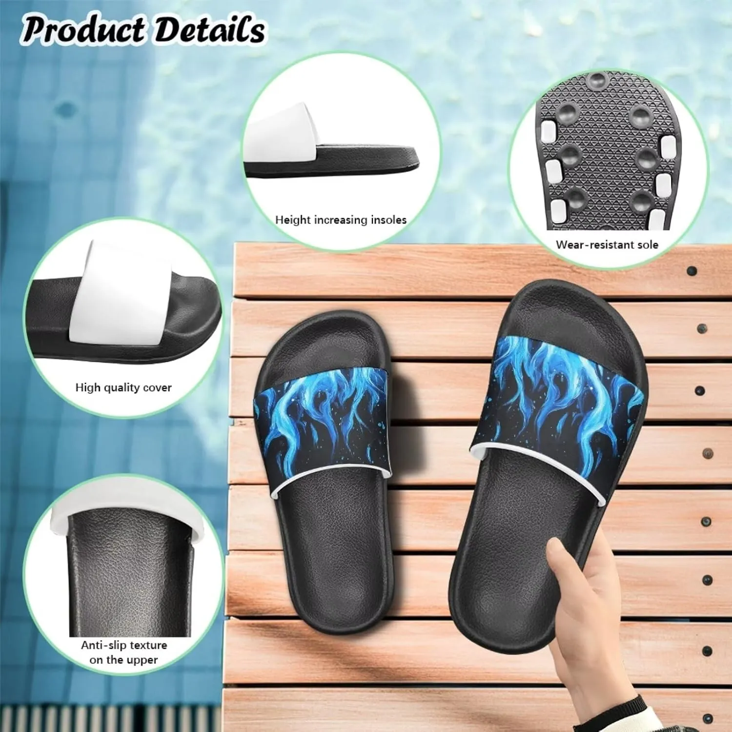 Kids Sandals Boys Quick Drying Bathroom Shower Sandal Summer Beach Pool Slippers with Non-Slip Sole