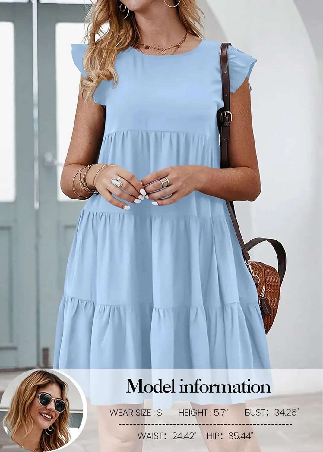 KIRUNDO Women's Summer Dresses Sleeveless Ruffle Sleeve Round Neck Solid Loose Short Flowy Pleated Mini Babydoll Dress