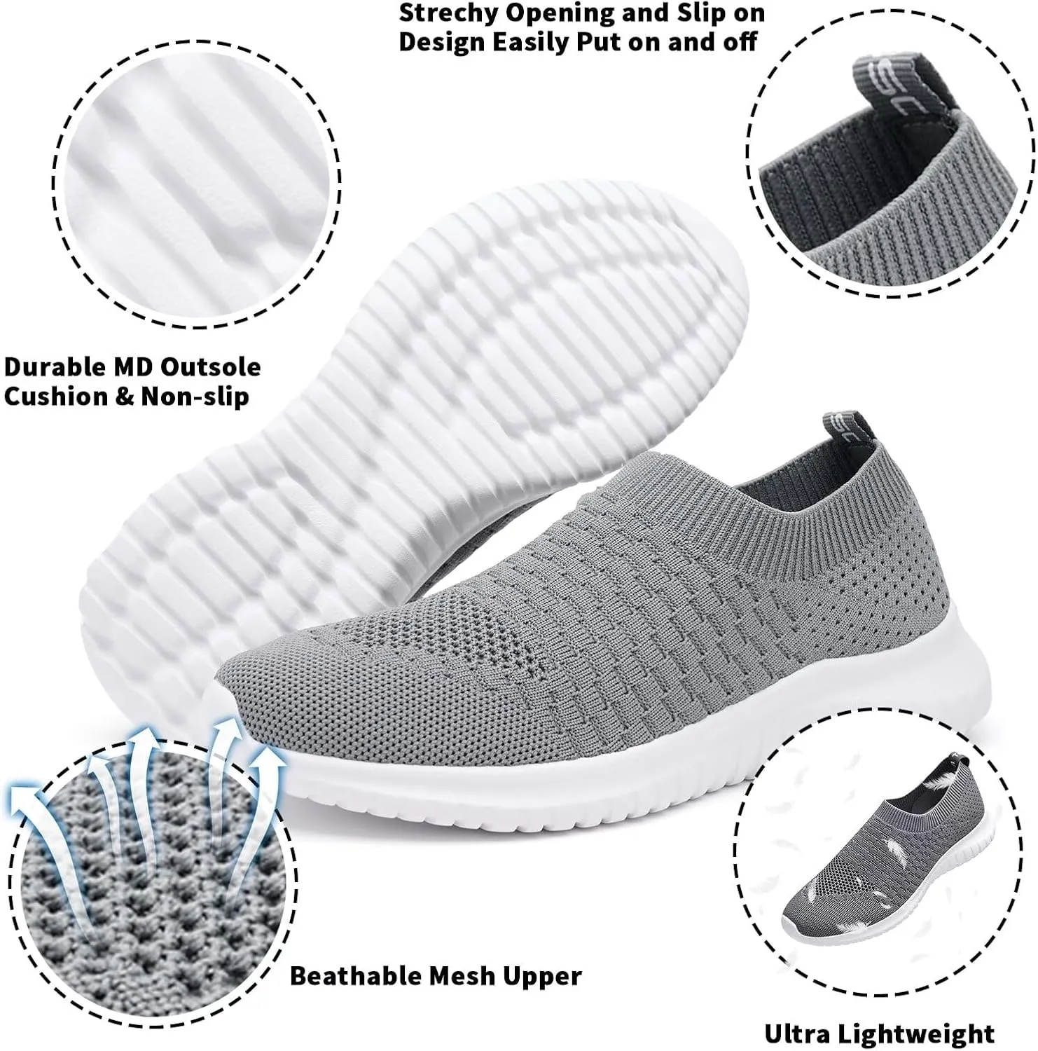 konhill Women's Walking Tennis Shoes - Lightweight Athletic Casual Gym Slip on Sneakers