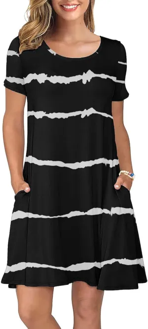 KORSIS Summer Dresses for Women Casual T Shirt Dresses Swing Flowy Beach Vacation Sundress with Pockets