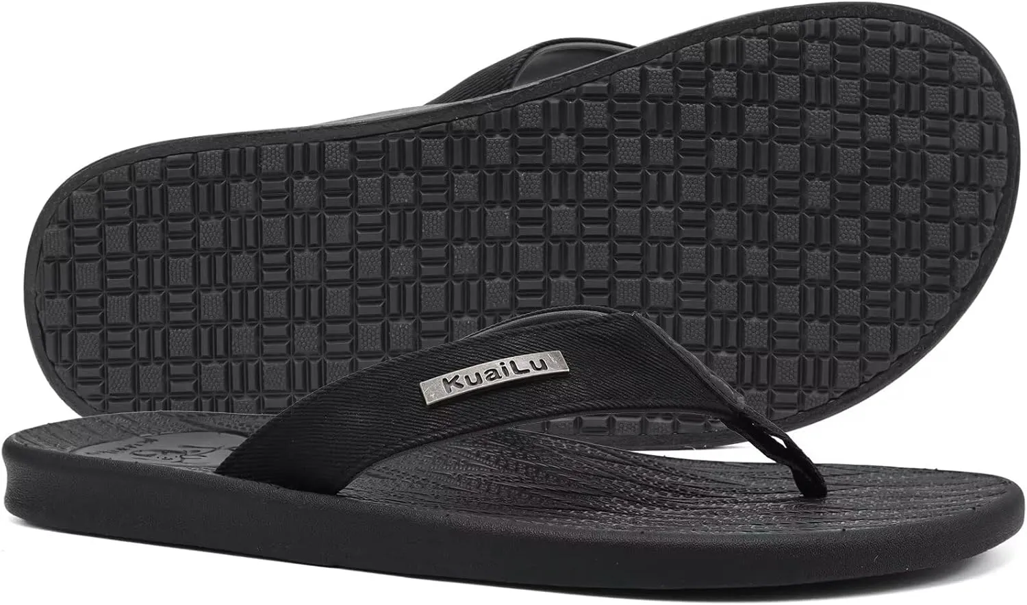 KuaiLu Mens Flip Flops Arch Support Comfortable Summer Beach Thong Sandals Yoga Foam Cushion Slip on Slippers