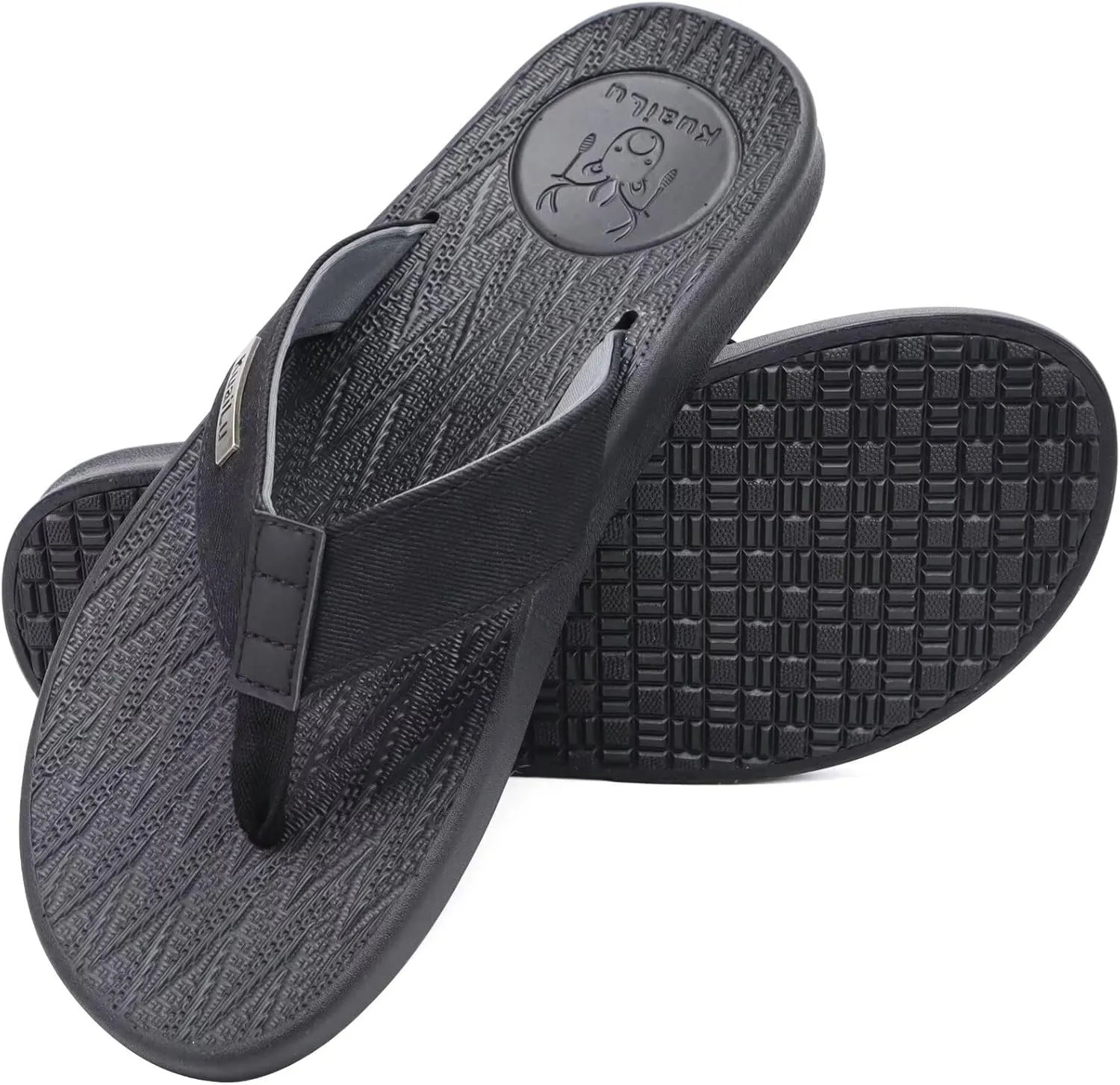 KuaiLu Mens Flip Flops Arch Support Comfortable Summer Beach Thong Sandals Yoga Foam Cushion Slip on Slippers