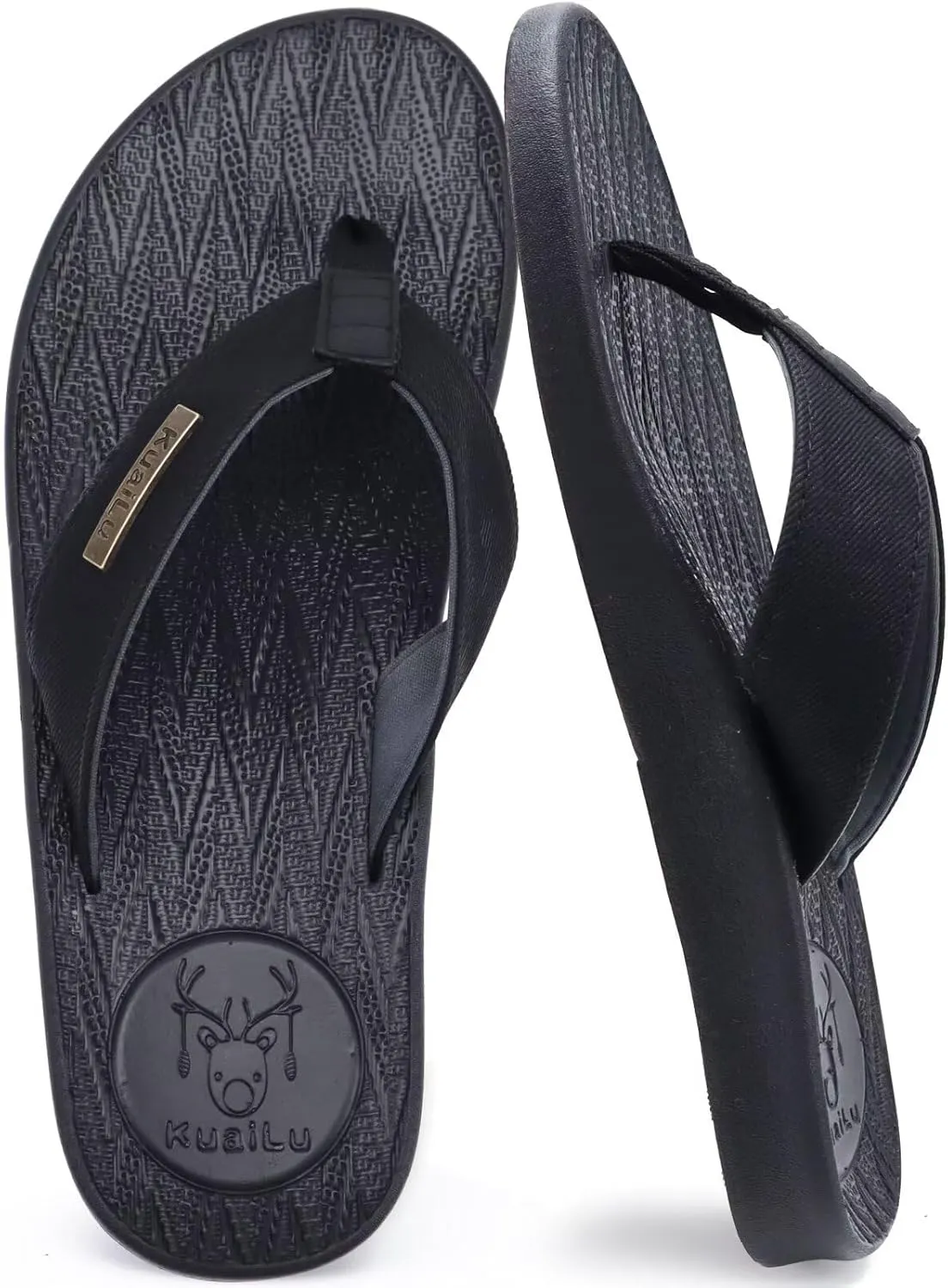 KuaiLu Mens Flip Flops Arch Support Comfortable Summer Beach Thong Sandals Yoga Foam Cushion Slip on Slippers