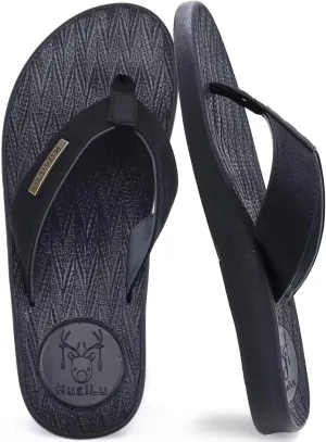KuaiLu Mens Flip Flops Arch Support Comfortable Summer Beach Thong Sandals Yoga Foam Cushion Slip on Slippers