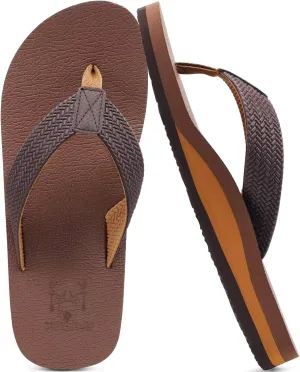 KuaiLu Men's Leather Flip Flops Arch Support Summer Beach Pool Water Thong Sandals Waterproof Rubber Walking Shoes