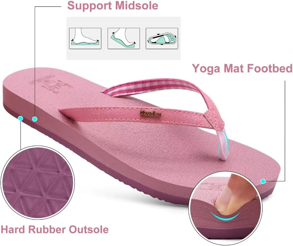 KuaiLu Womens Arch Support Flip Flops Comfortable Yoga Mat Slip on Summer Beach Walking Thong Cushion Sandals