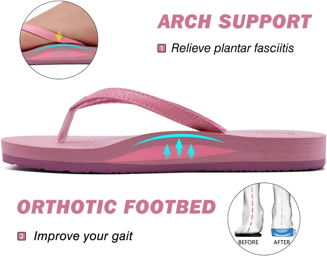 KuaiLu Womens Arch Support Flip Flops Comfortable Yoga Mat Slip on Summer Beach Walking Thong Cushion Sandals