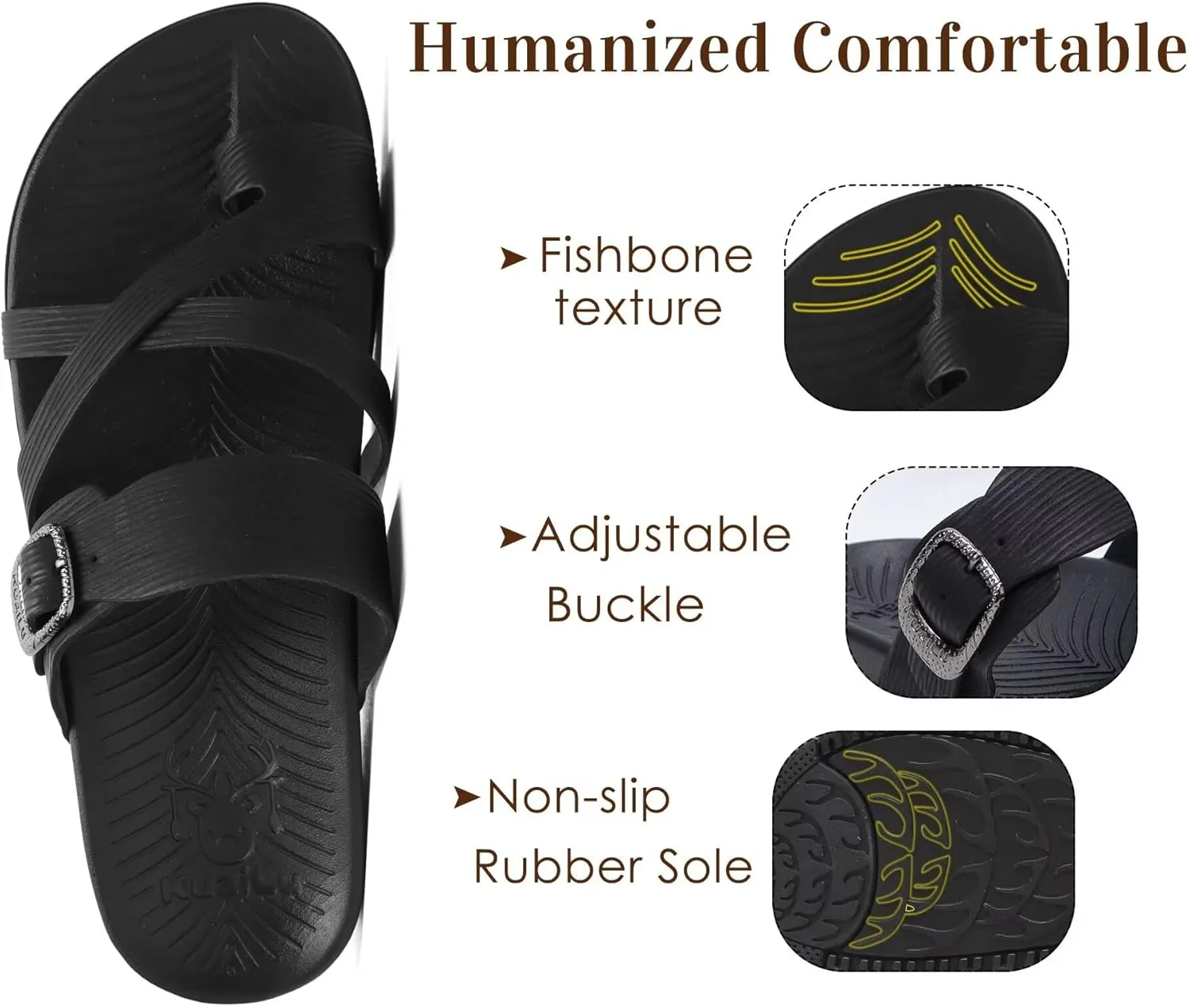 KuaiLu Womens Orthopedic Sandals With Comfortable Arch Support Cushion Yoga Mat Slides Fashion Summer Beach Flat Sandles Adjustable Open Toe Travel Outdoor Plantar Fasciitis Flip Flops US Size 5-11