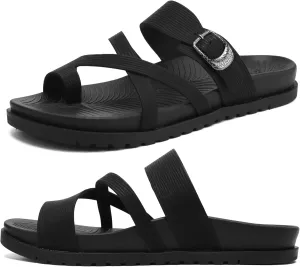 KuaiLu Womens Orthopedic Sandals With Comfortable Arch Support Cushion Yoga Mat Slides Fashion Summer Beach Flat Sandles Adjustable Open Toe Travel Outdoor Plantar Fasciitis Flip Flops US Size 5-11