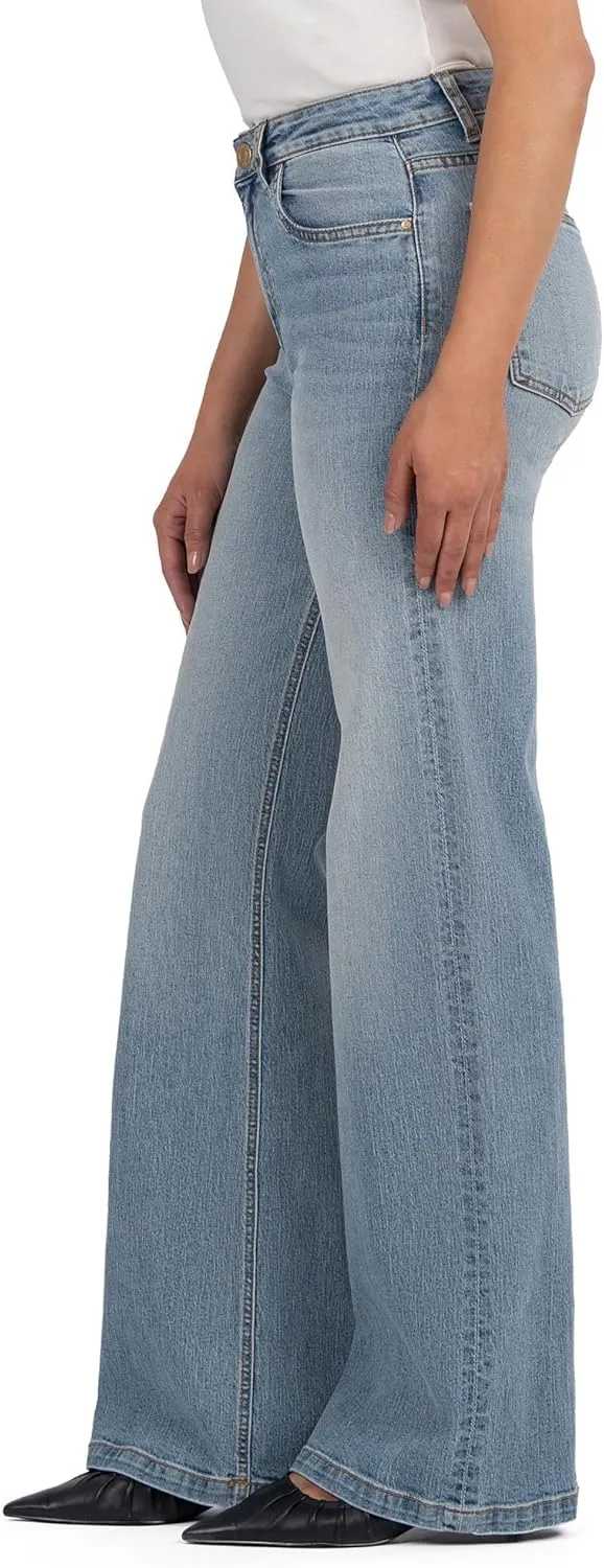 KUT from the Kloth Women's Petite Jeans High-Rise Wide Leg Clean Hem in Ensured