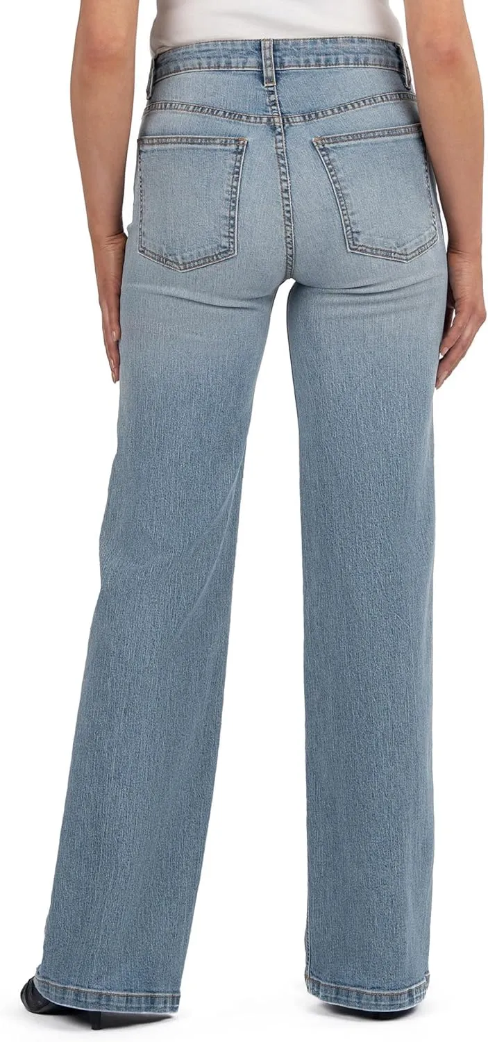 KUT from the Kloth Women's Petite Jeans High-Rise Wide Leg Clean Hem in Ensured