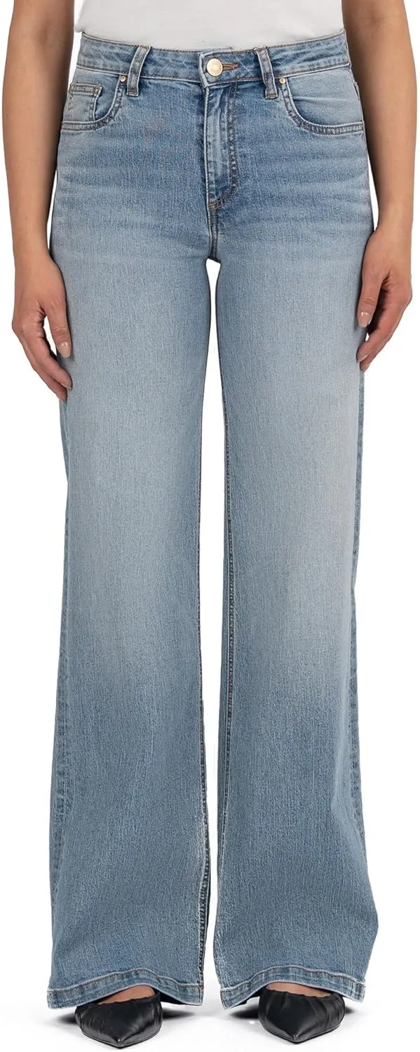 KUT from the Kloth Women's Petite Jeans High-Rise Wide Leg Clean Hem in Ensured