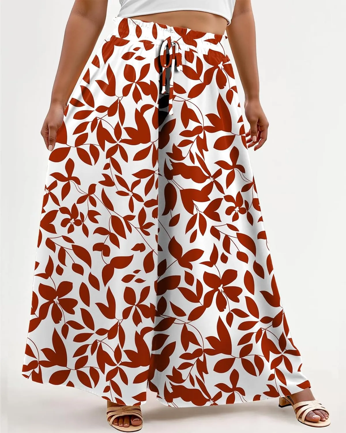 Lastshe Women's Plus Size Pants Wide Leg High Waist Flowy Casual Palazzo 2025 Summer Lounge Boho Beach Trousers Pockets