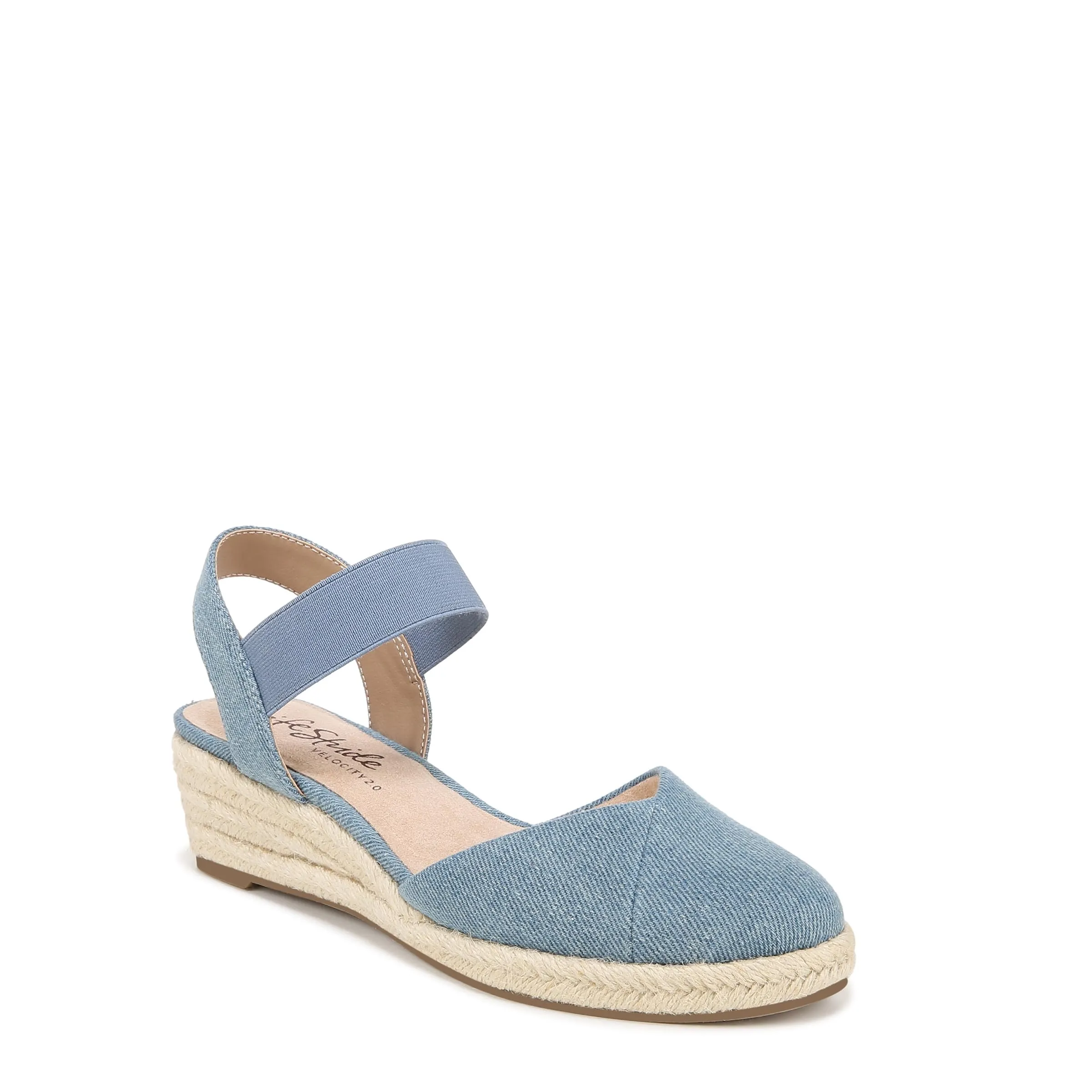 LifeStride Womens Kimmie Wedge Espadrilles Blue Denim 5.5 M