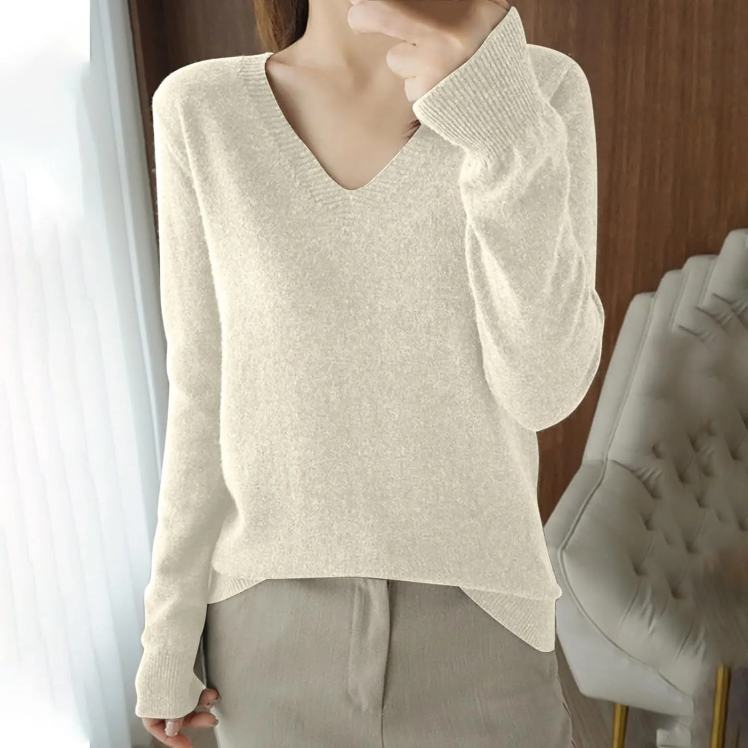 Lightweight Sweaters for Teen Girls Cute Sexy Long Sleeve v Neck Womens Pullover Sweater Loose Soft Tunic Tops