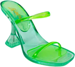 Liliana Women's Double Strap Jelly Sandals, Transparent Spool Heels Mina-1