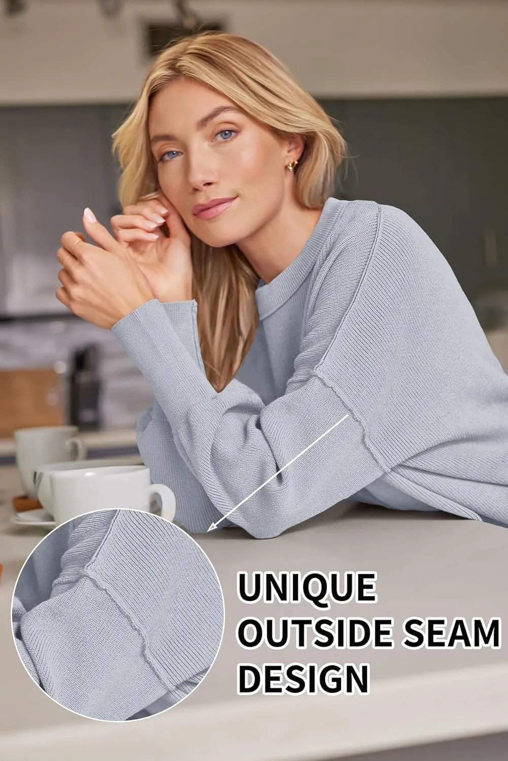LILLUSORY Women's Oversized Batwing Sweaters 2025 Fall Outfits Trendy Crewneck Knit Side Slit Fashion Pullover Tops