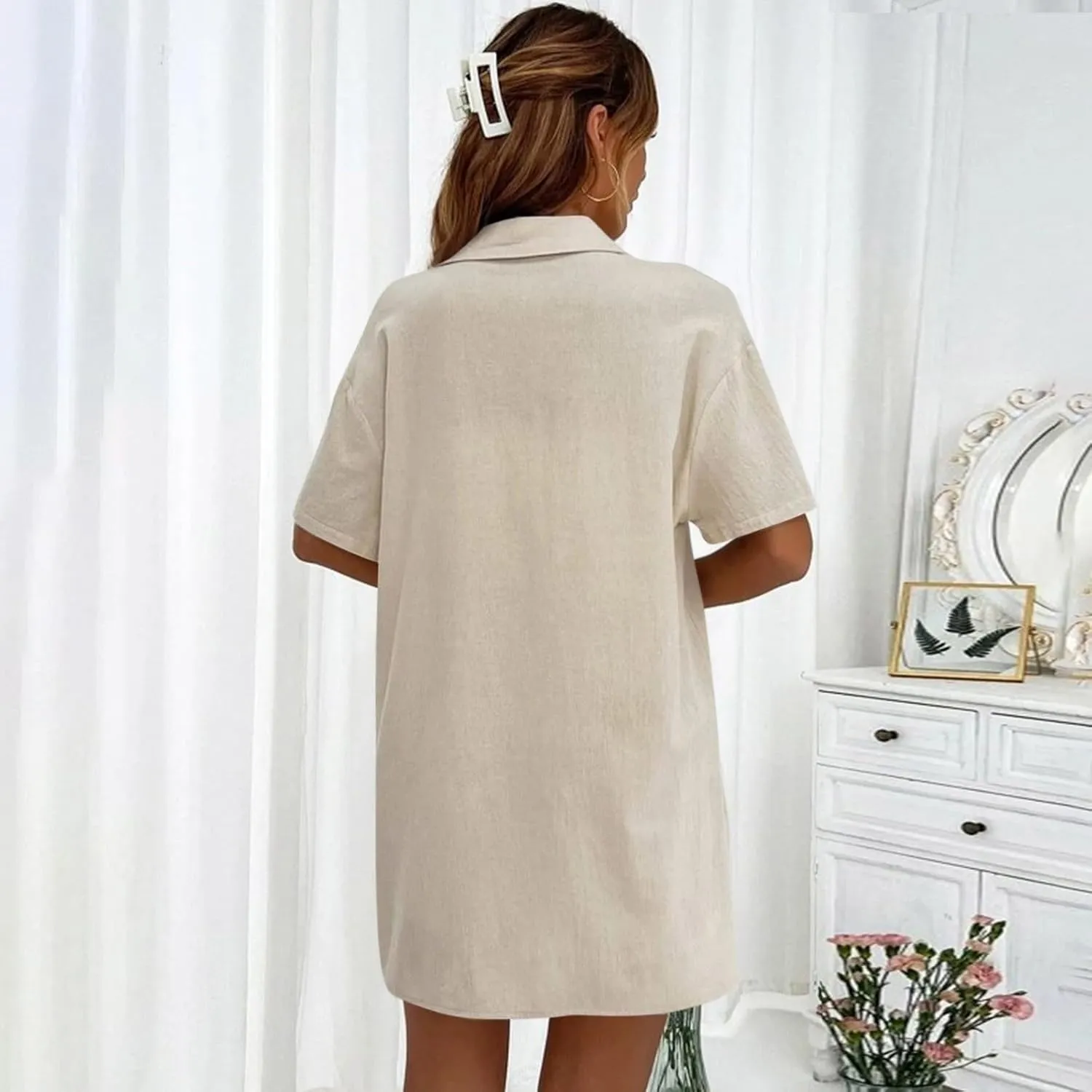 Linen Shorts Sets Women 2 Piece Outfits Linen Button Down Shirt Casual Shorts Matching Sets Boho Summer Beach Outfits