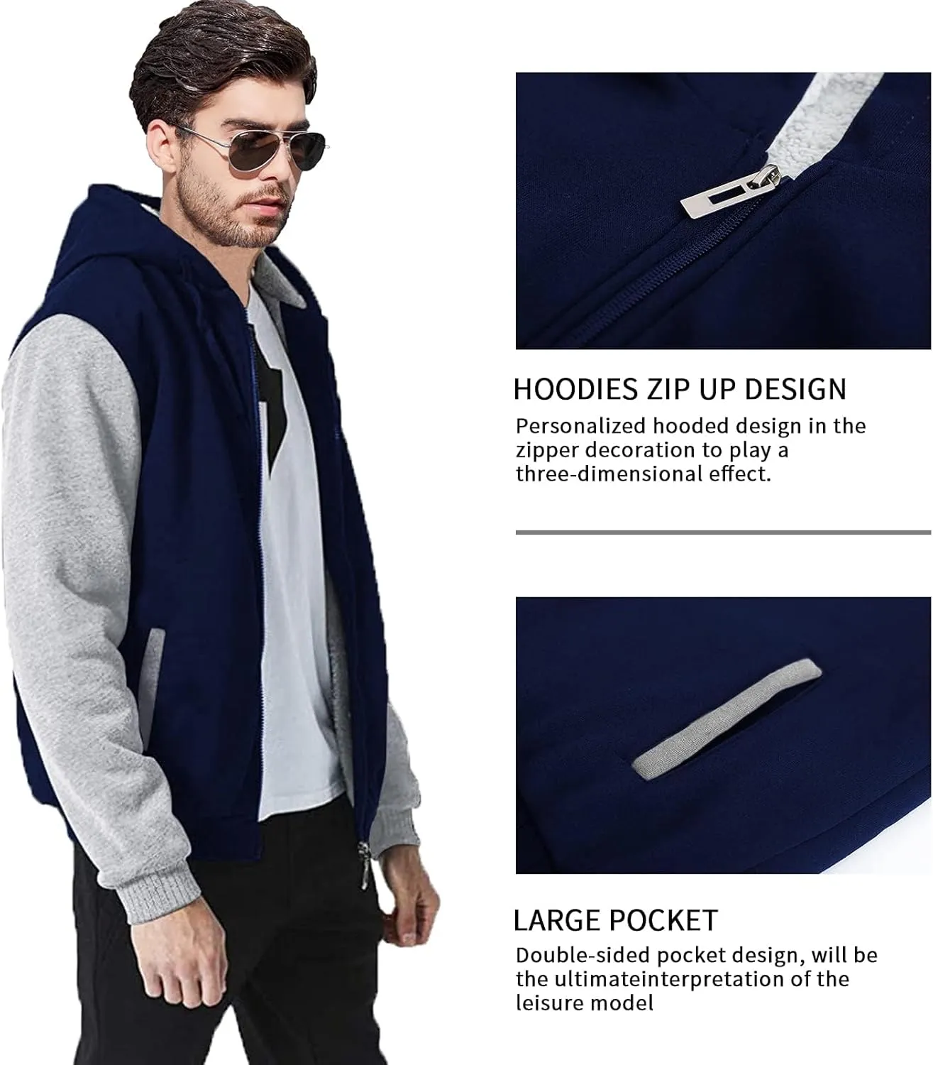 Little Beauty Hoodies for Men Zipper Jacket Fleece Sherpa Lined Winter Wool Heavyweight Sweashirts