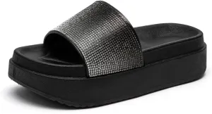 Lryweisy Slippers for Women Sandals Comfort Slides Rhinestone Glitter Shoes