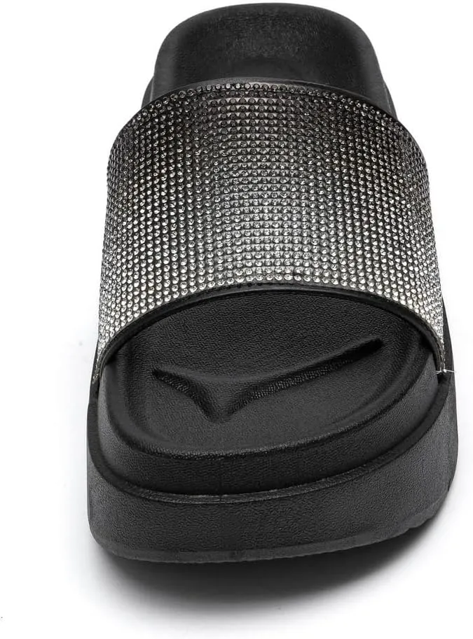 Lryweisy Slippers for Women Sandals Comfort Slides Rhinestone Glitter Shoes
