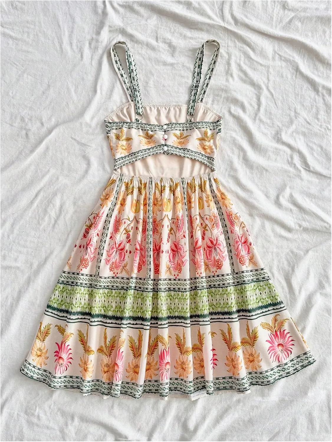 MakeMeChic Women's Summer Tribal Print Cami Dress Sleeveless A Line Flare Mini Dresses Boho Sundress