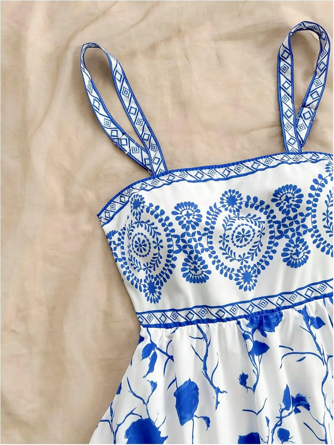 MakeMeChic Women's Summer Tribal Print Cami Dress Sleeveless A Line Flare Mini Dresses Boho Sundress