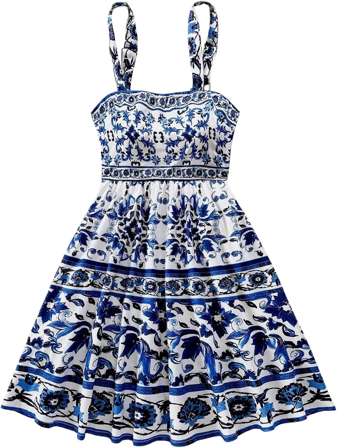 MakeMeChic Women's Summer Tribal Print Cami Dress Sleeveless A Line Flare Mini Dresses Boho Sundress