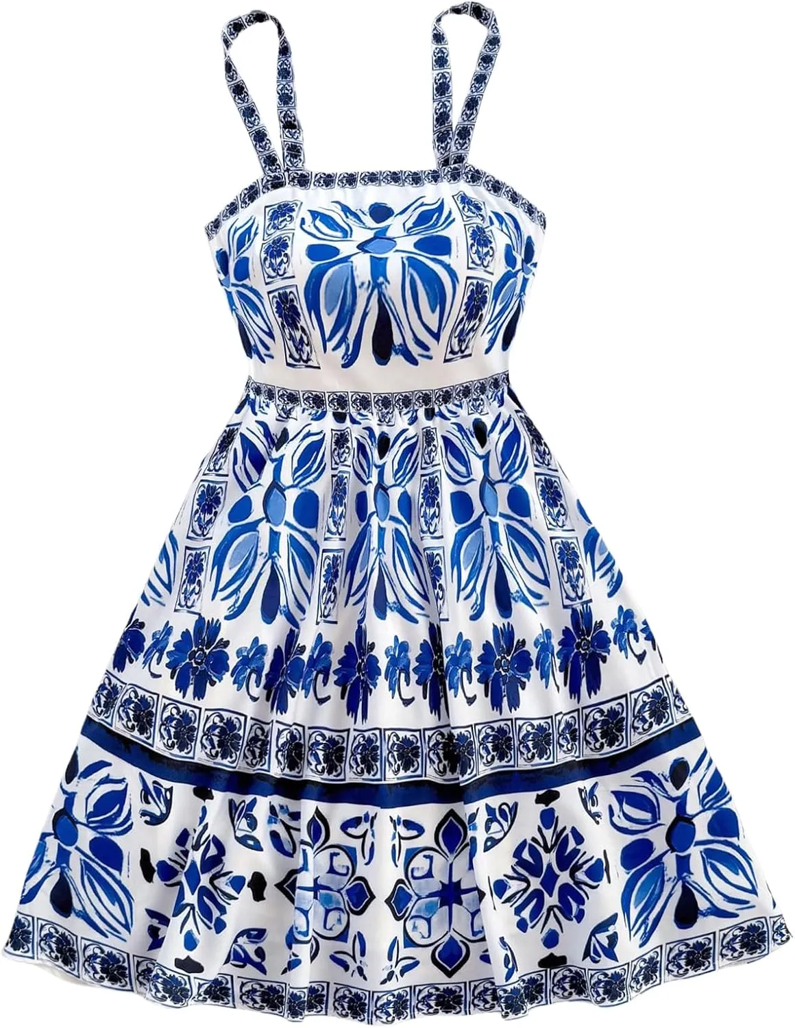 MakeMeChic Women's Summer Tribal Print Cami Dress Sleeveless A Line Flare Mini Dresses Boho Sundress