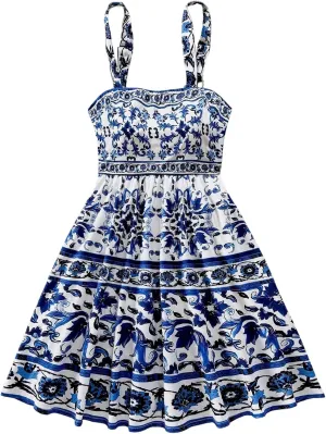 MakeMeChic Women's Summer Tribal Print Cami Dress Sleeveless A Line Flare Mini Dresses Boho Sundress