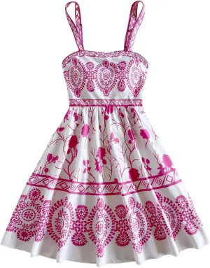 MakeMeChic Women's Summer Tribal Print Cami Dress Sleeveless A Line Flare Mini Dresses Boho Sundress
