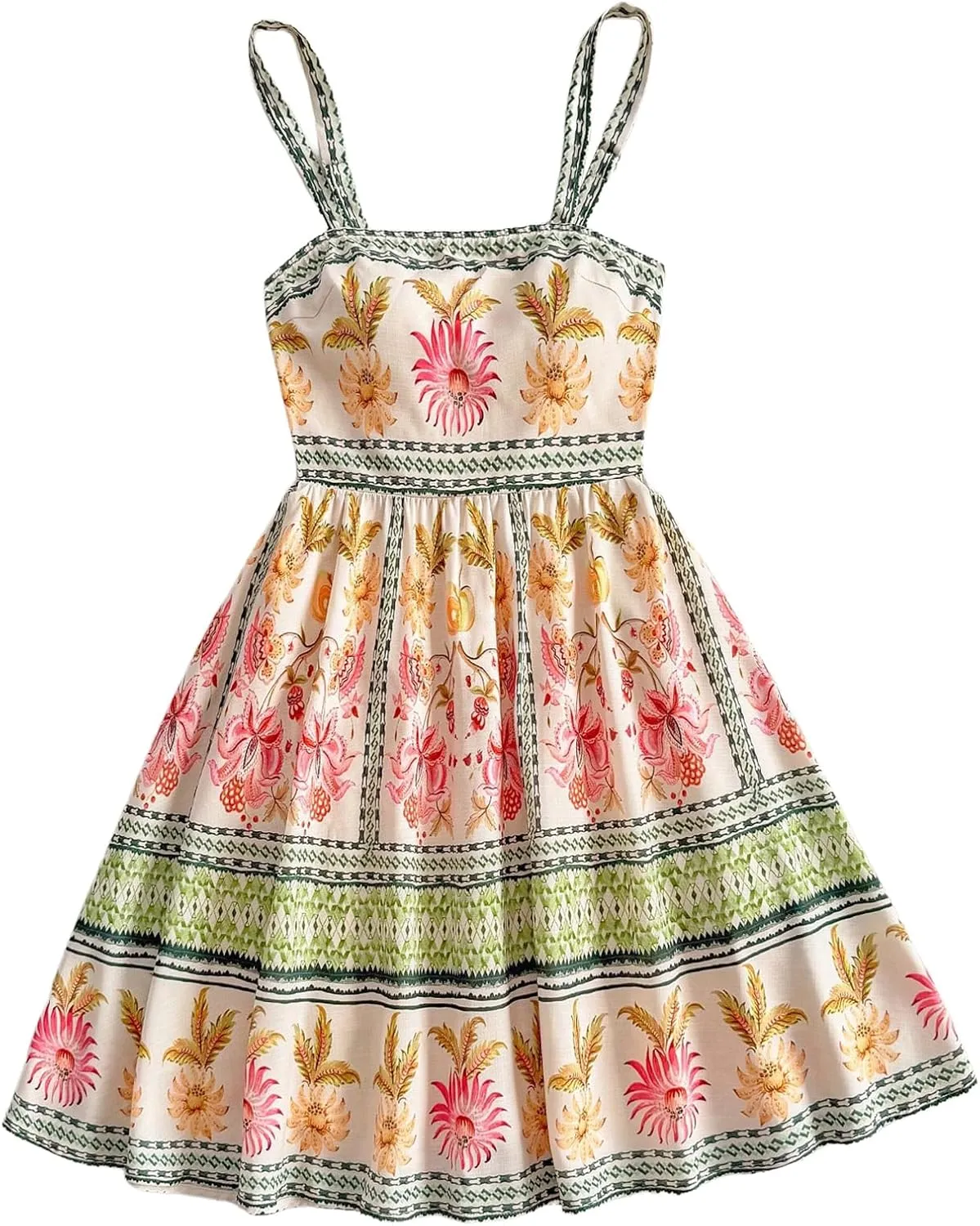 MakeMeChic Women's Summer Tribal Print Cami Dress Sleeveless A Line Flare Mini Dresses Boho Sundress