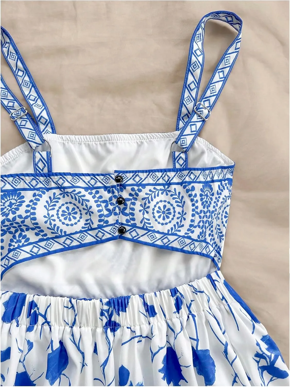 MakeMeChic Women's Summer Tribal Print Cami Dress Sleeveless A Line Flare Mini Dresses Boho Sundress