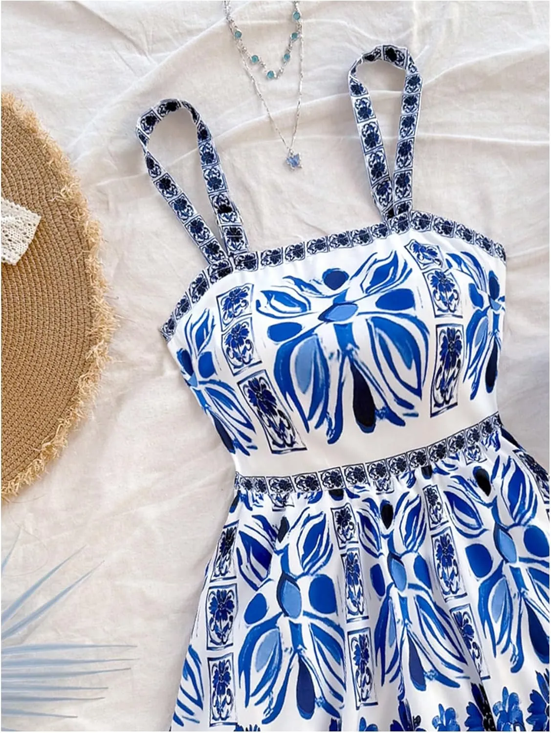 MakeMeChic Women's Summer Tribal Print Cami Dress Sleeveless A Line Flare Mini Dresses Boho Sundress