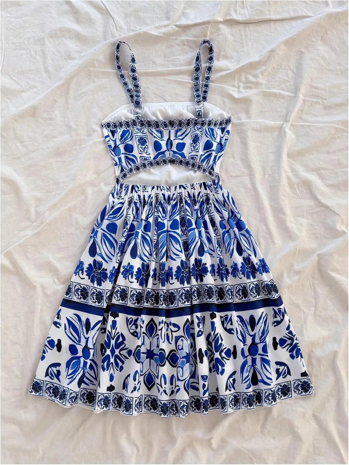 MakeMeChic Women's Summer Tribal Print Cami Dress Sleeveless A Line Flare Mini Dresses Boho Sundress
