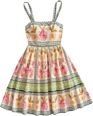 MakeMeChic Women's Summer Tribal Print Cami Dress Sleeveless A Line Flare Mini Dresses Boho Sundress