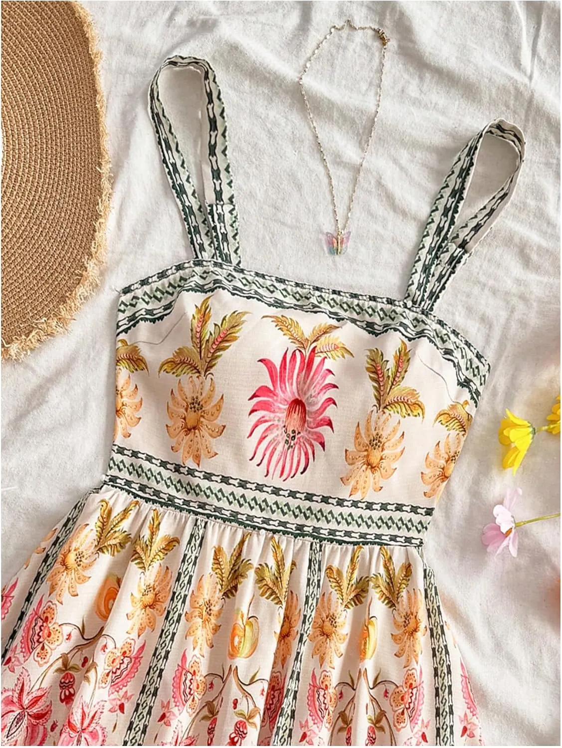 MakeMeChic Women's Summer Tribal Print Cami Dress Sleeveless A Line Flare Mini Dresses Boho Sundress