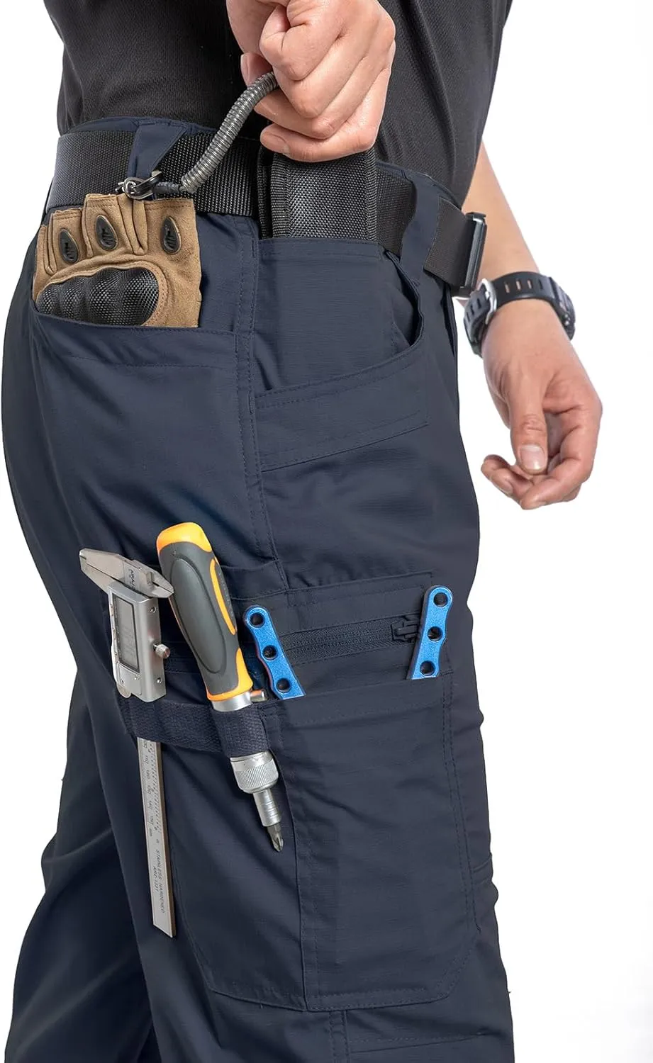 MANSDOUR Men's Ripstop Stretch Work Pants Lightweight Water Resistant Flex Cargo Pants Regular Fit EDC Utility Tactical Pants