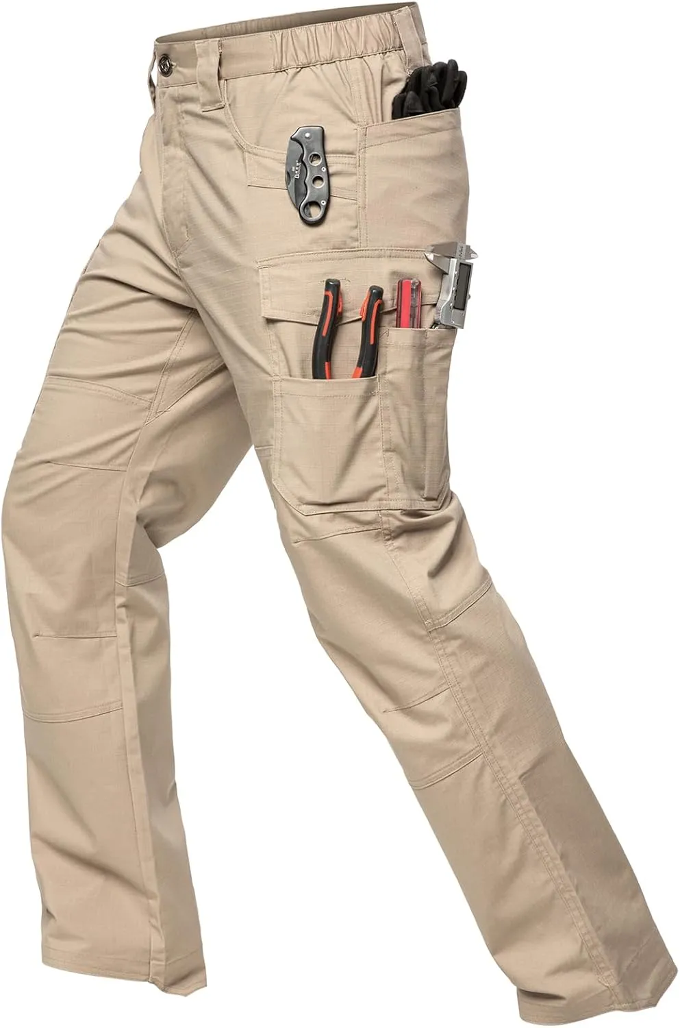 MANSDOUR Men's Ripstop Stretch Work Pants Lightweight Water Resistant Flex Cargo Pants Regular Fit EDC Utility Tactical Pants