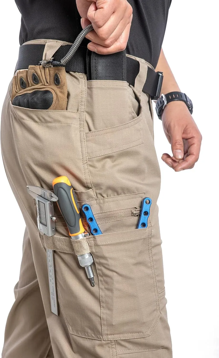 MANSDOUR Men's Ripstop Stretch Work Pants Lightweight Water Resistant Flex Cargo Pants Regular Fit EDC Utility Tactical Pants