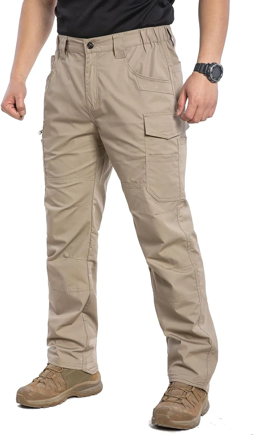 MANSDOUR Men's Ripstop Stretch Work Pants Lightweight Water Resistant Flex Cargo Pants Regular Fit EDC Utility Tactical Pants