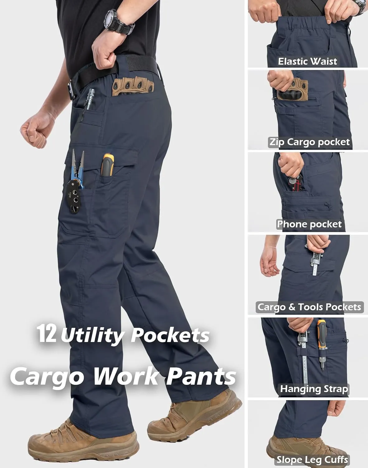 MANSDOUR Men's Ripstop Stretch Work Pants Lightweight Water Resistant Flex Cargo Pants Regular Fit EDC Utility Tactical Pants