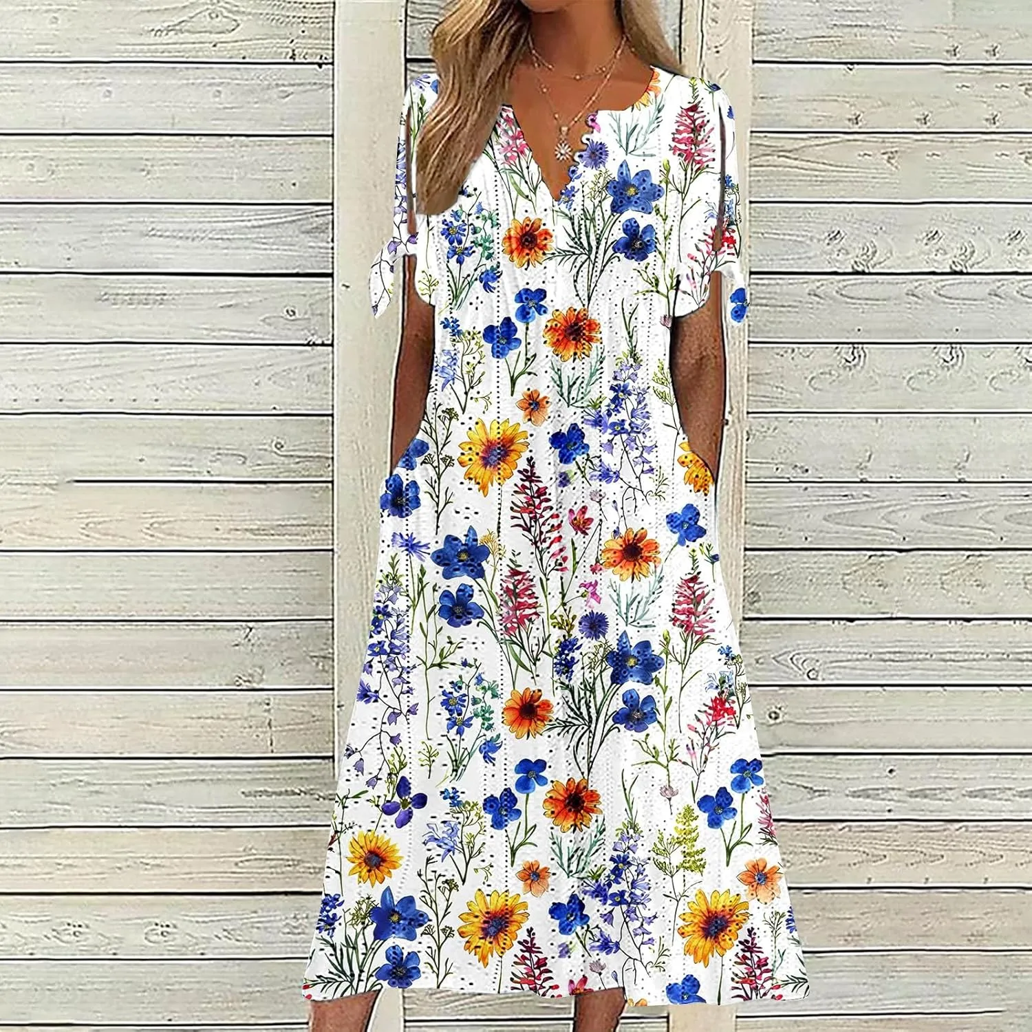 Maxi Long Dresses for Women 2025 Trendy Short Sleeve Eyelet Tshirt Dress Casual Summer Beach Vacation Sundress