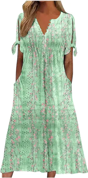 Maxi Long Dresses for Women 2025 Trendy Short Sleeve Eyelet Tshirt Dress Casual Summer Beach Vacation Sundress
