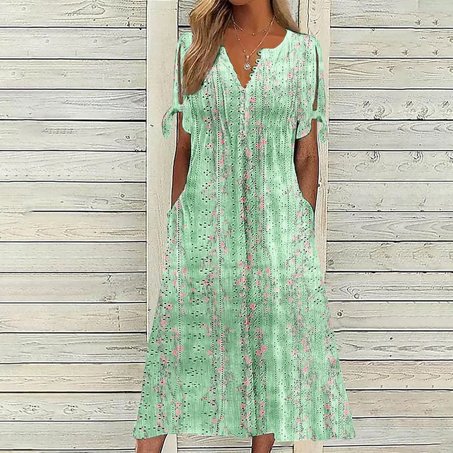 Maxi Long Dresses for Women 2025 Trendy Short Sleeve Eyelet Tshirt Dress Casual Summer Beach Vacation Sundress
