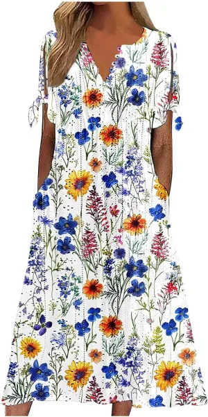 Maxi Long Dresses for Women 2025 Trendy Short Sleeve Eyelet Tshirt Dress Casual Summer Beach Vacation Sundress